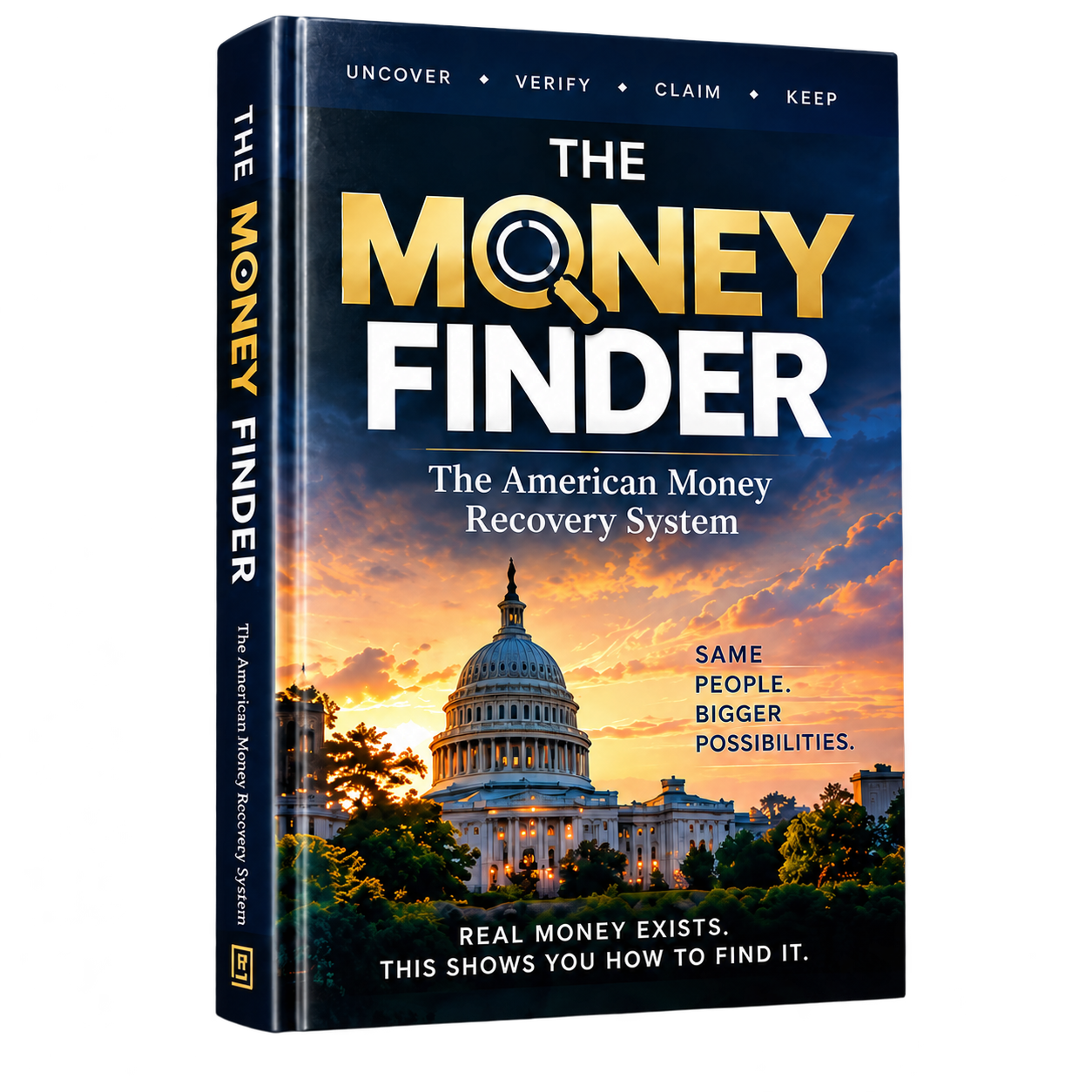 The Money Finder book: The American Money Recovery System, navy and gold cover