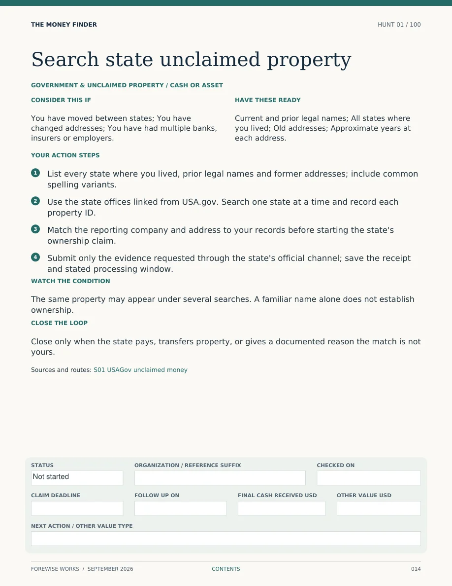 Preview of Hunt 01 with four steps and tracking fields